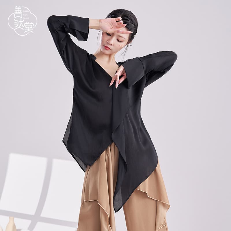Shanrantang New Modern Dance Shirt Classical Dance Wear Long Sleeve Loose Practice Wear Body Training Top Women