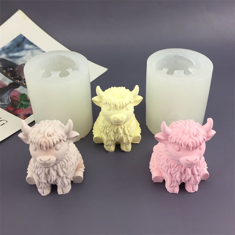 Cute realistic miniature Highland Cow DIY silicone mold for fondant cake chocolate resin decoration