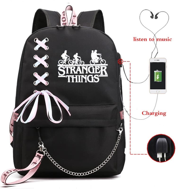 Cross-border new American TV series Stranger Things stranger backpack USB charging luminous backpack middle school student school bag