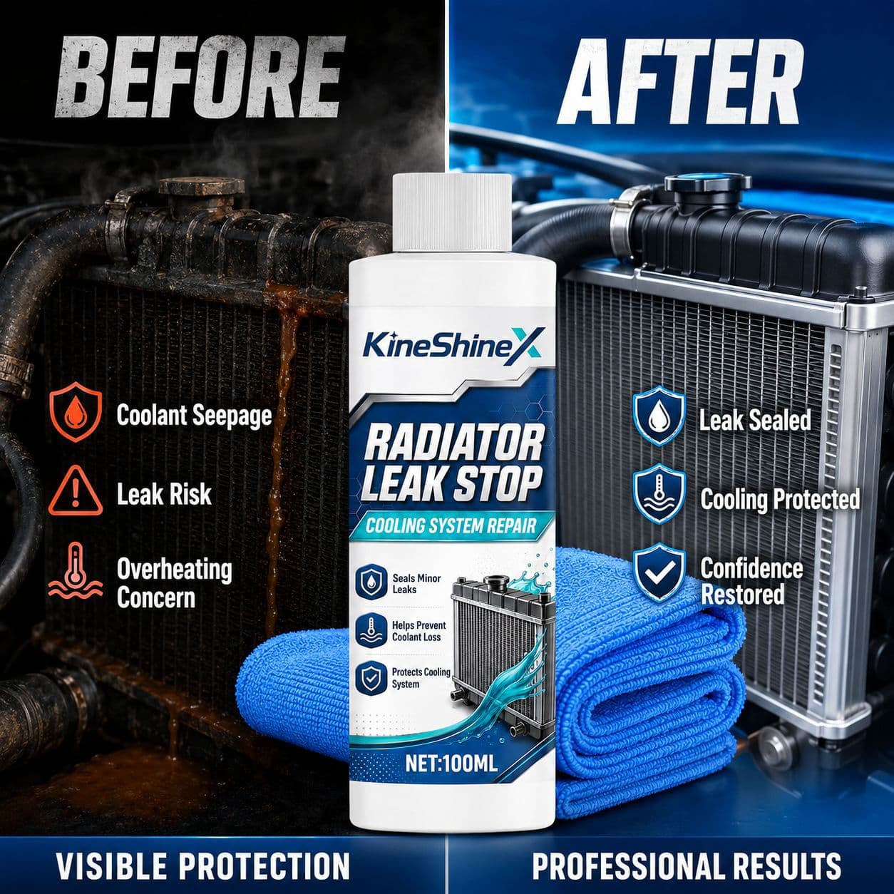 Kineshinex Car Radiator Leak-Proofing Agent, Water Tank Leak Repair Sealant, Cooling System Sealing Protection