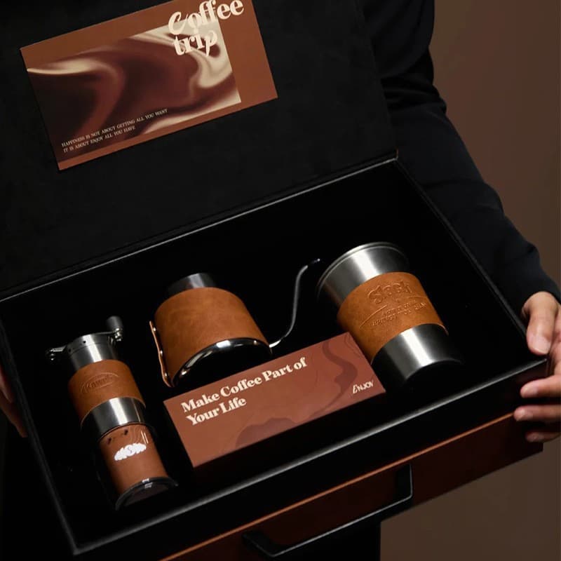 PU leather case LOGO gift coffee set high-end hand brewed coffee pot gift box coffee machine set business cup