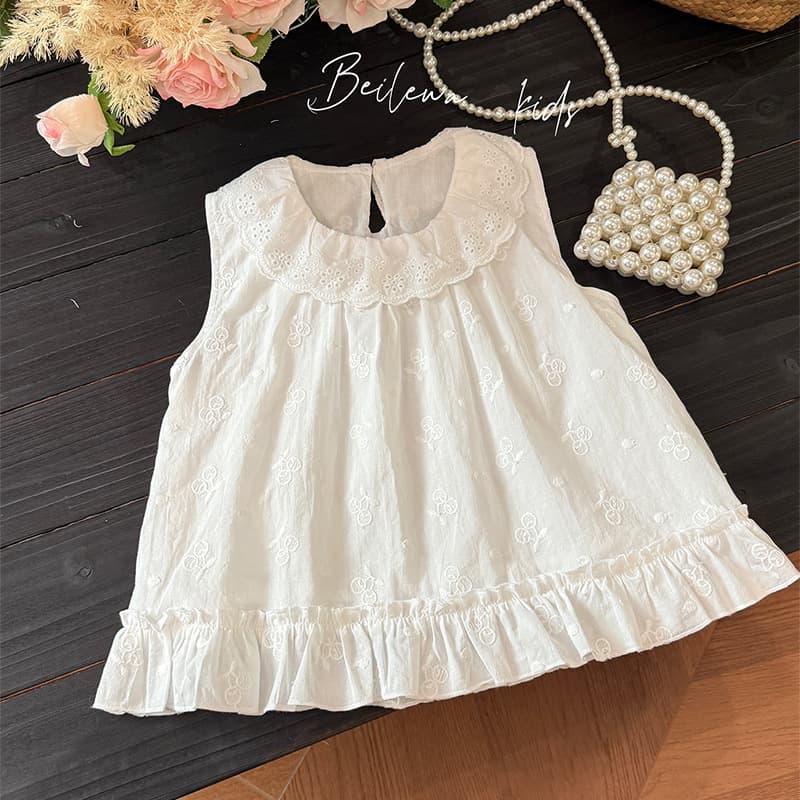 New Summer Girls Embroidered Cherry Sleeveless Shirt Fashionable Kids Top Children's Clothing Trendy