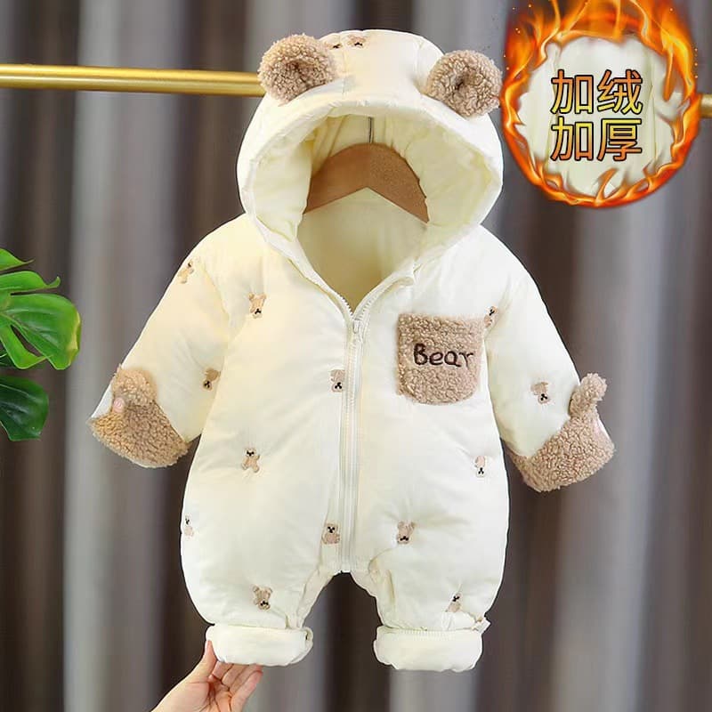 Baby Romper Winter Fleece Lined Thickened Girls Bodysuit Crawling Suit Winter Cute Cotton Coat Outwear