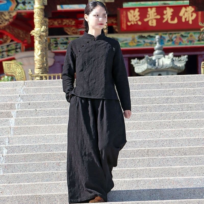 Zen Buddhist Style Linen Loop Button Tang Suit Chinese Women's Wear Chinese Style Feeling Set
