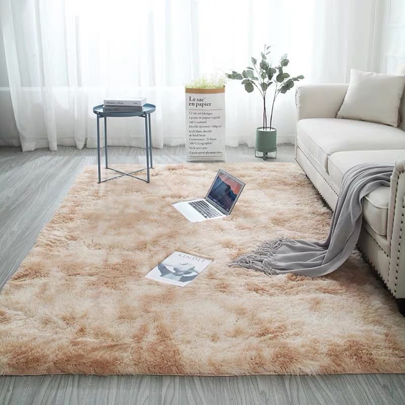 Modern Simple Gradient Tie-Dye Silk Wool Carpet European Style Living Room Sofa Rug Long Pile Bedside Rug Wholesale