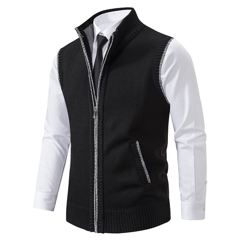 2024 autumn and winter foreign trade new men's solid color vest jacket men's casual stand-up collar sleeveless knitted sweater