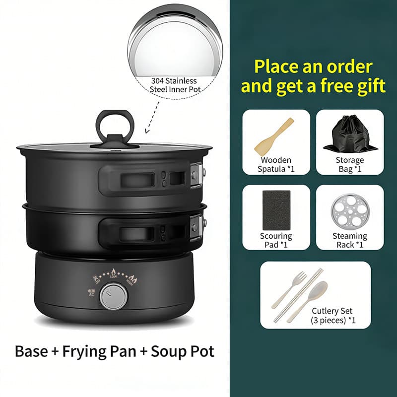 110V Multi-Function Electric Cooking Pot, Portable Foldable Travel Pot, Detachable Stainless Steel for Dormitory