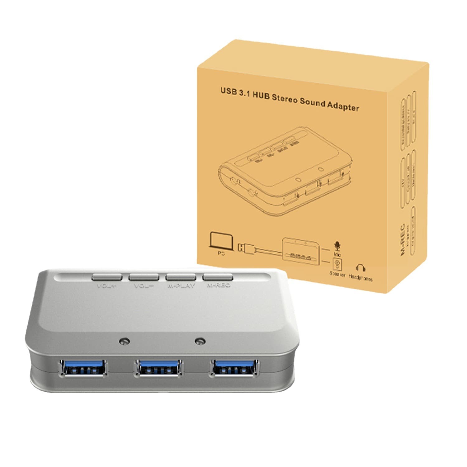 Cross-border PS5 Voice Changer Sound Card Compatible with PS4 Headset USB 3.1 Hub 3-Port High-Speed Expansion Dock Plug and Play