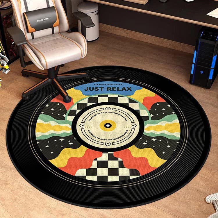 Cross-border round CD record art carpet non-slip wear-resistant gaming room computer chair mat bedroom easy care bedside blanket