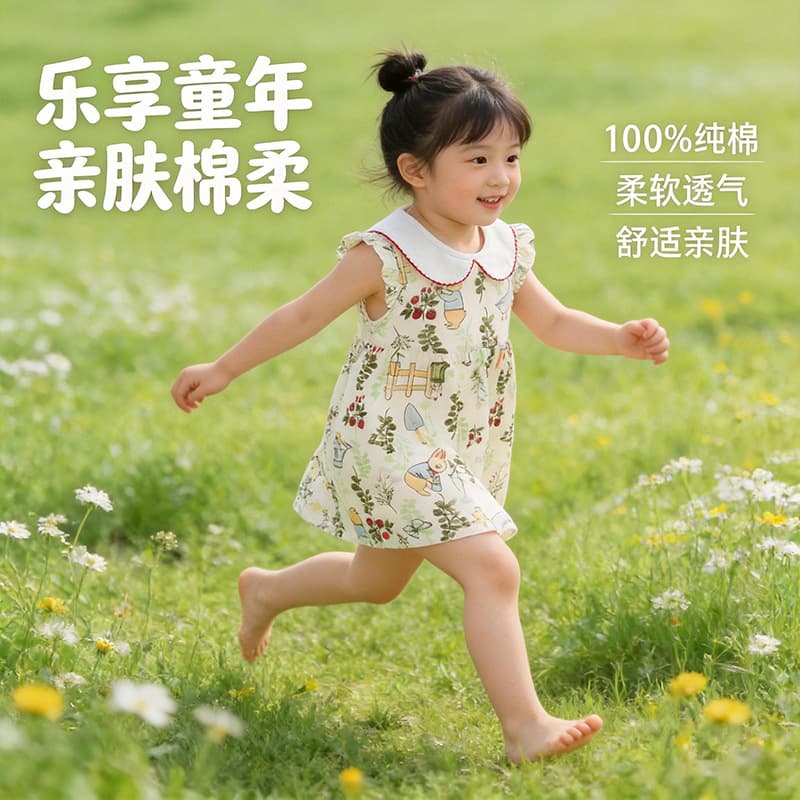 Girls' fashionable princess baby breathable summer cotton type A floral children's dress princess dress children's dress