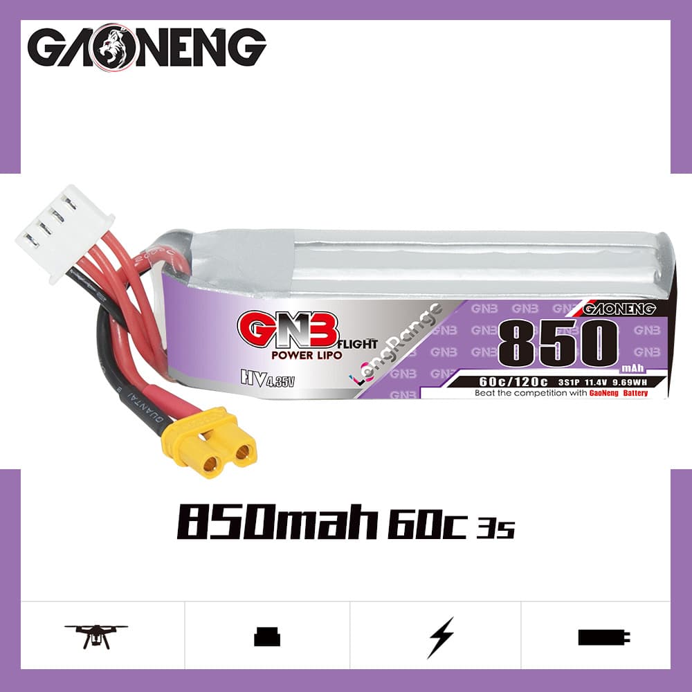 High energy GNB 850mAh 3S 11.4V 60C HV aerial model drone FPV lithium GAONENG LiPo
