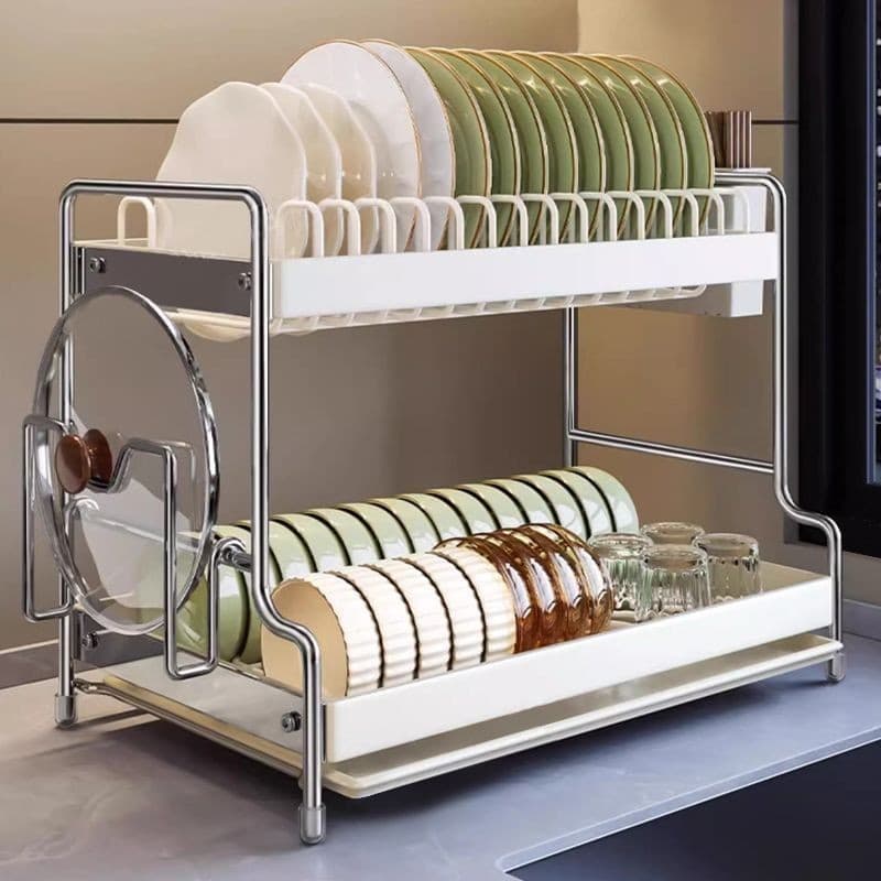 Kitchen Dish Drying Rack, Countertop Multifunctional Cupboard Storage Organizer with Chopstick Holder and Plate Rack