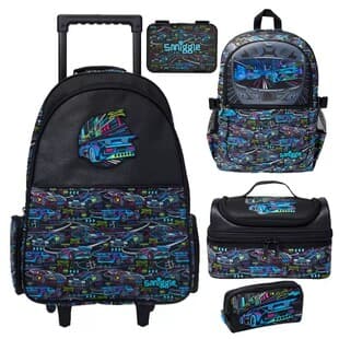 Australia Smiggle Kids Backpack Set, Cartoon Racing Trolley Backpack, Large Capacity for Primary School Students, Boys and Girls Double Shoulder