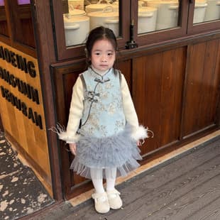 New Chinese Style Girls Quilted Princess Cheongsam Dress, Winter 2025 New Fashionable Quilted Princess Cheongsam Dress Trendy