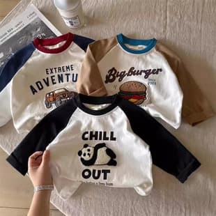 2025 New Spring/Autumn Boys T-Shirt Long Sleeve Patchwork Cotton Undershirt Kids Multi-Color