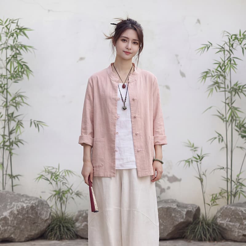 Original Chinese-Style Cotton and Linen Women's Button-Up Top, 2026 Spring and Summer New Model, Chinese-Style Cardigan, Morning Exercise and Tea Ceremony Shirt