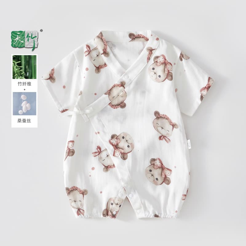 Baby Onesie Summer Thin Silk Gauze Short Sleeve Newborn Bodysuit for Boys