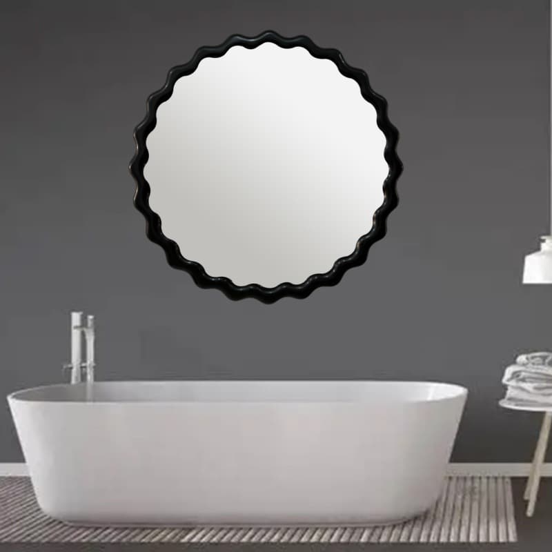 High-Definition Bathroom Mirror Wall Sticker, Hanging Mirror for Bathroom Vanity Makeup, Round Plastic Mirror with Flower Design