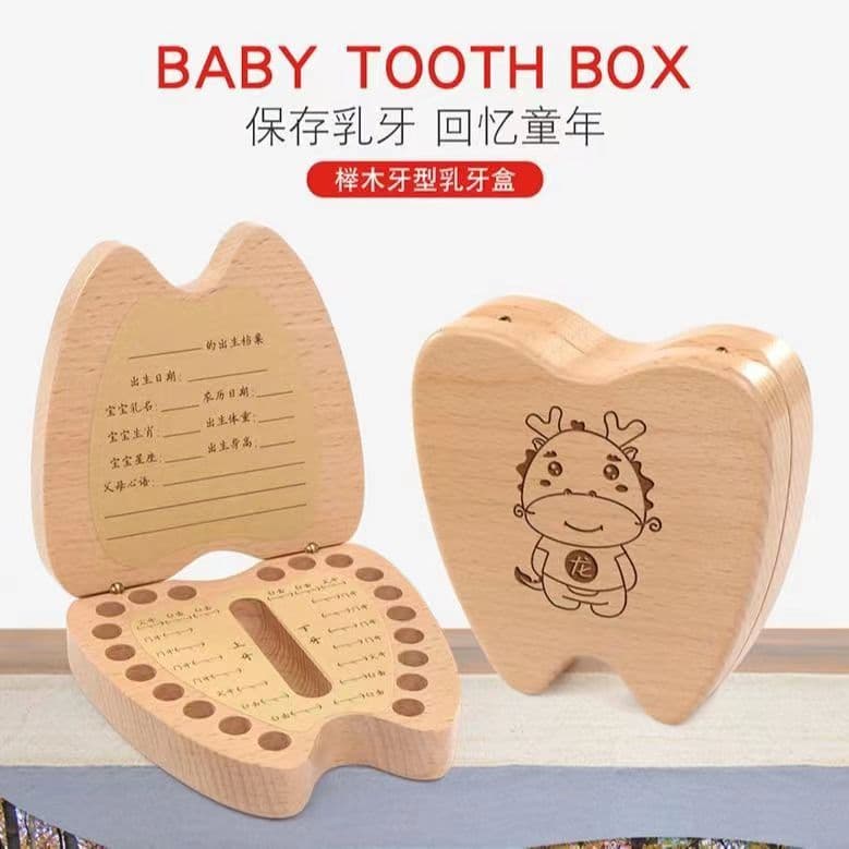 Baby Tooth Keepsake Box for Girls, Wooden Tooth Storage Box, Kids Lost Tooth Collection Case