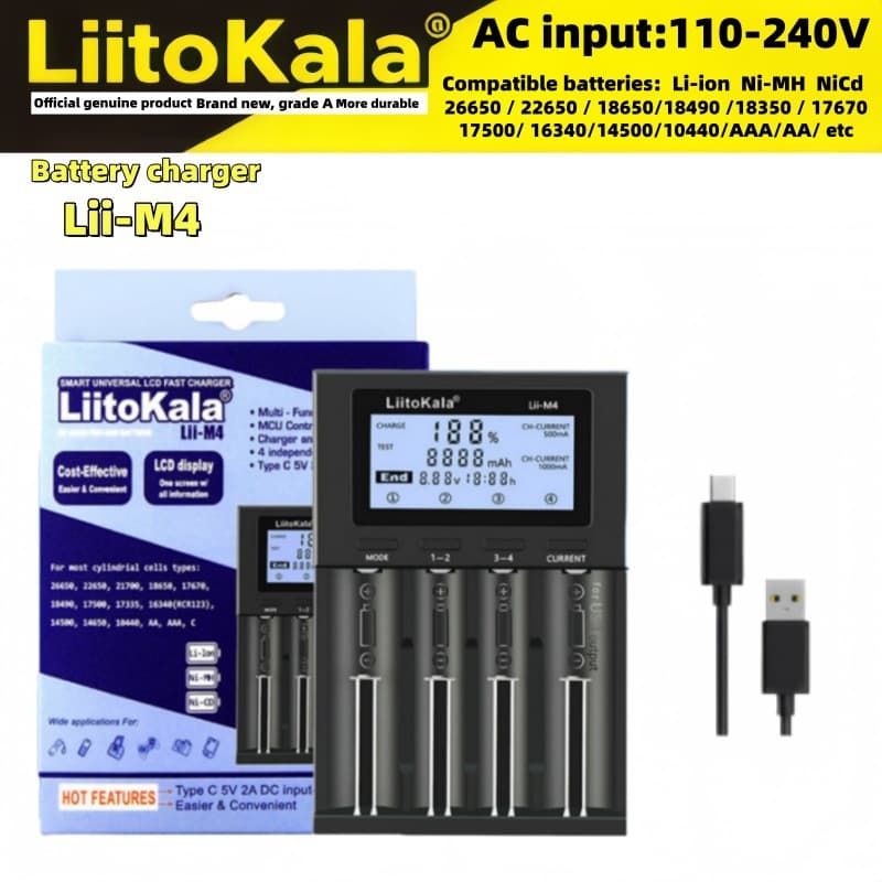 Cross-border exclusive supply of LiitoKala lii-M4 18650 lithium battery charger with capacity LCD display
