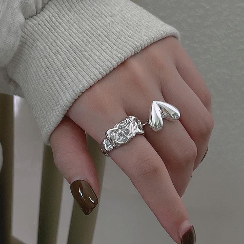 Sweet and Edgy Love Heart Ring, Korean Style Ins Creative Peach Heart Open Ring, Hipster Niche Index Finger Ring Trendy