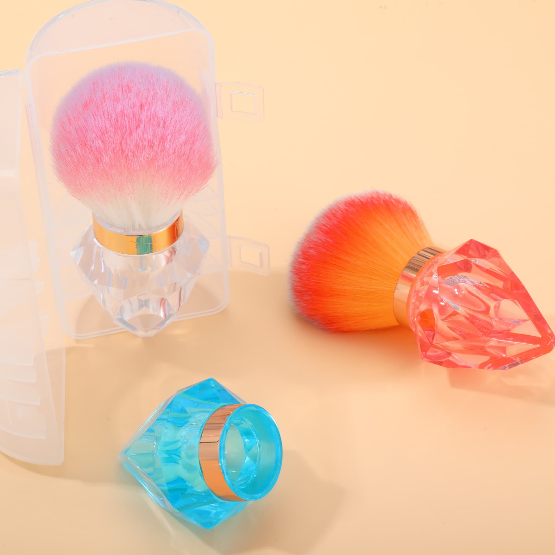 Factory Direct Wholesale Diamond-shaped Nail Dust Brush Plastic Handle with Box Set Makeup Brush Plastic Handle