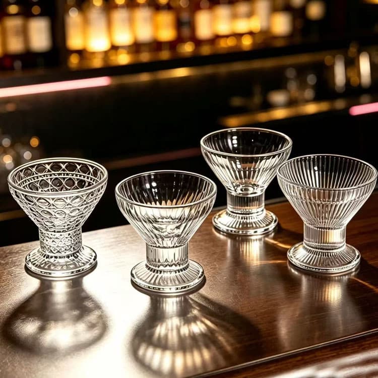 Light luxury style thickened embossed glass milkshake dessert cup transparent ice cream cup household tall pudding cup ice cream cup