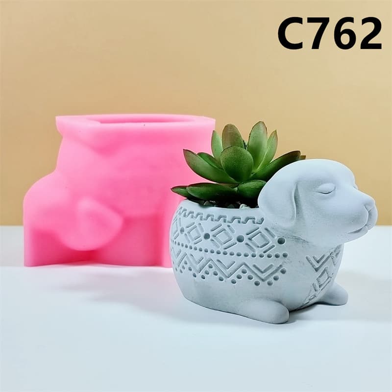 Puppy flower pot silicone mold animal shape mini succulent flower pot home desktop green plant ornament C762