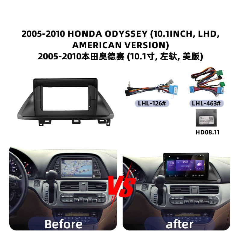Compatible with 2005-2010 Honda Odyssey US Version ODYSSEY Dashboard Frame for Android Large Screen Navigation Frame Kit with Wiring