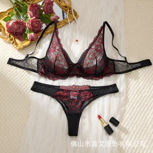 Sexy Lace Embroidery Mesh Lingerie Set, European-American See-Through Cutout Bra, Sexy Underwear Wholesale
