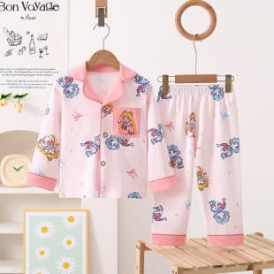 Cardcaptor Sakura Boys and Girls Class A Homewear Set Children's Turn-Down Collar Cardigan Cartoon Pajama Two-Piece Set