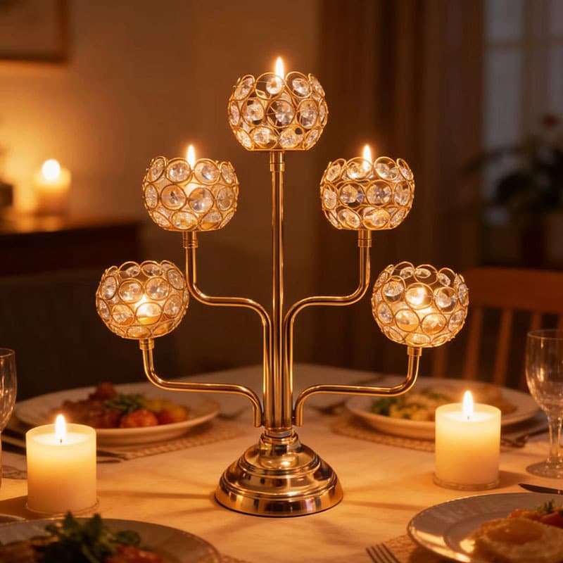European-Style Wrought Iron Candle Holder, Main Table Vase, Metal Candle Stand, Wedding Props, Electroplated Gold Candle Cup, Craft Ornament
