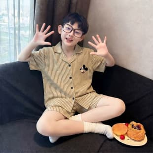 2026 New Boys Pajamas Summer Cloud Cotton Short Sleeve Shorts Cardigan Cartoon Children Boy Homewear Set