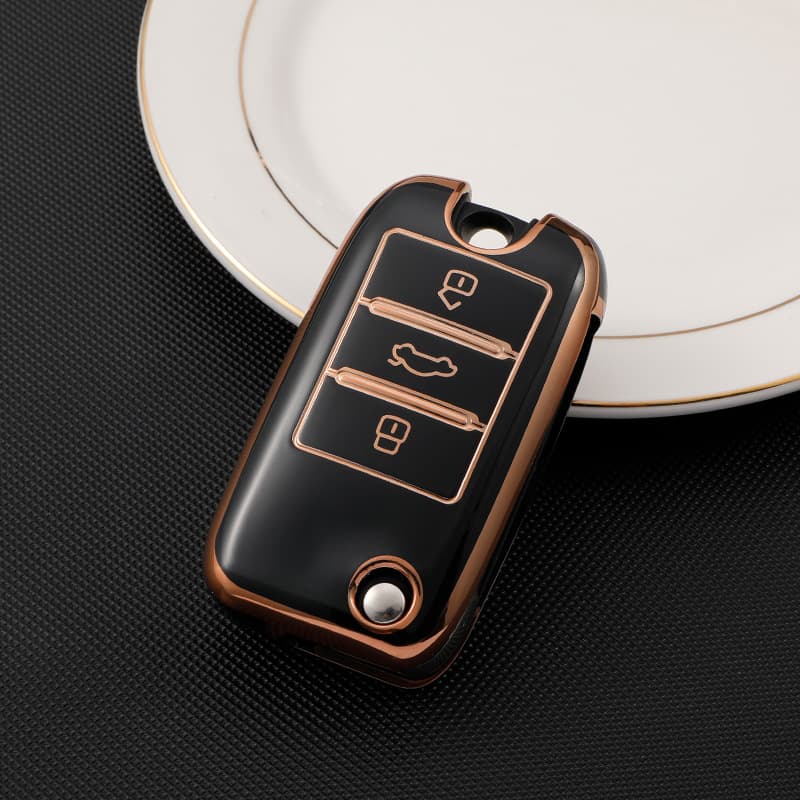 Rongwei Key Case Compatible with MG/RX3/RX5/RX8/EI6 Car Key Cover TPU Gold Trim Protective Sleeve