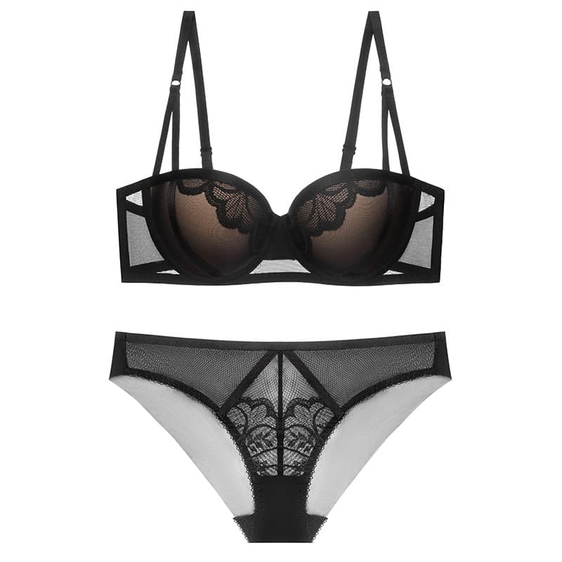Cross-border Europe and America Lace Women's Underwear Sexy Pure Desire Bra Set Small Bust Push-up Half Cup Bra Set