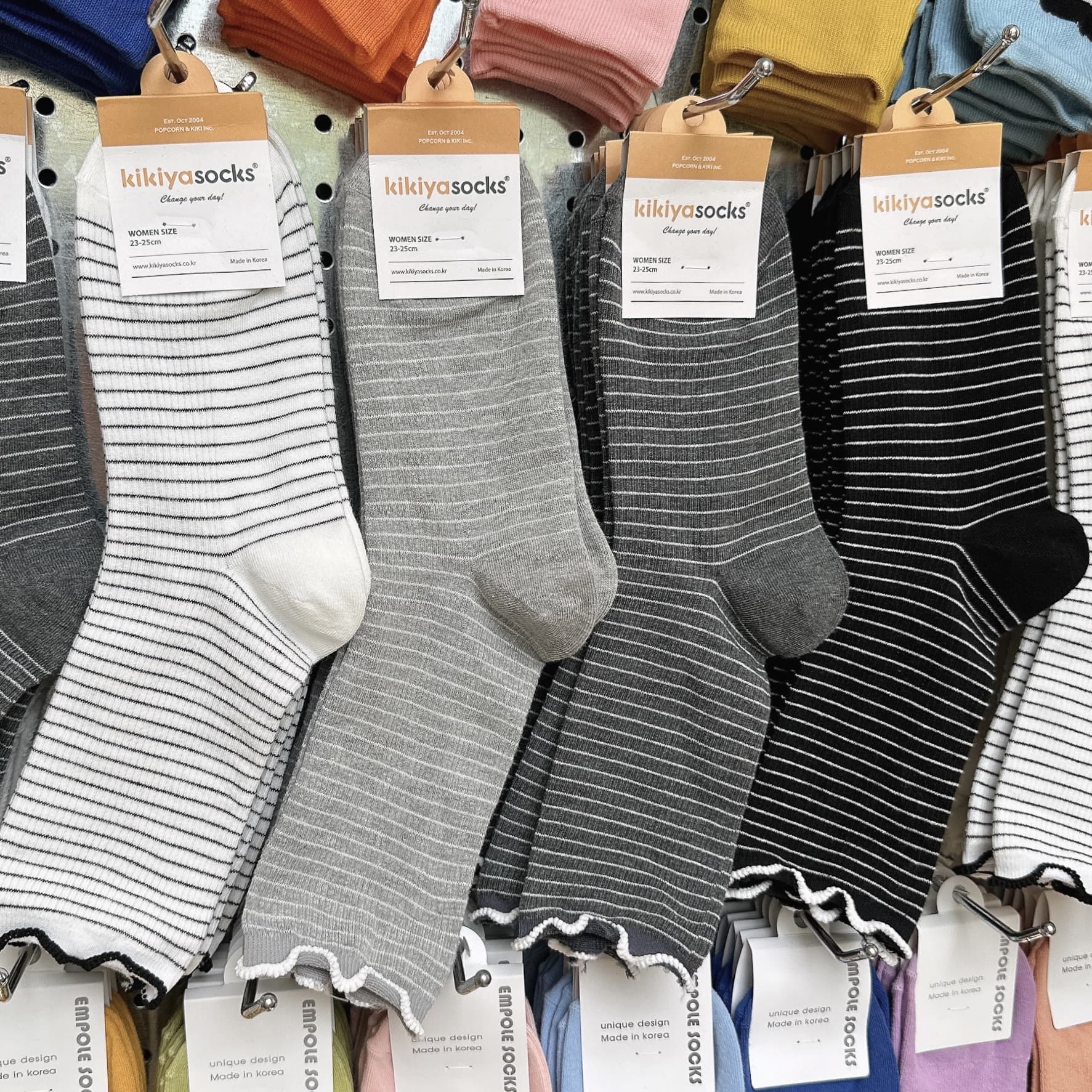 Korean Kikiya Women's Socks 2873 Autumn/Winter New Korean Style Striped Long Socks Women Versatile Ruffled Lace Trim Socks