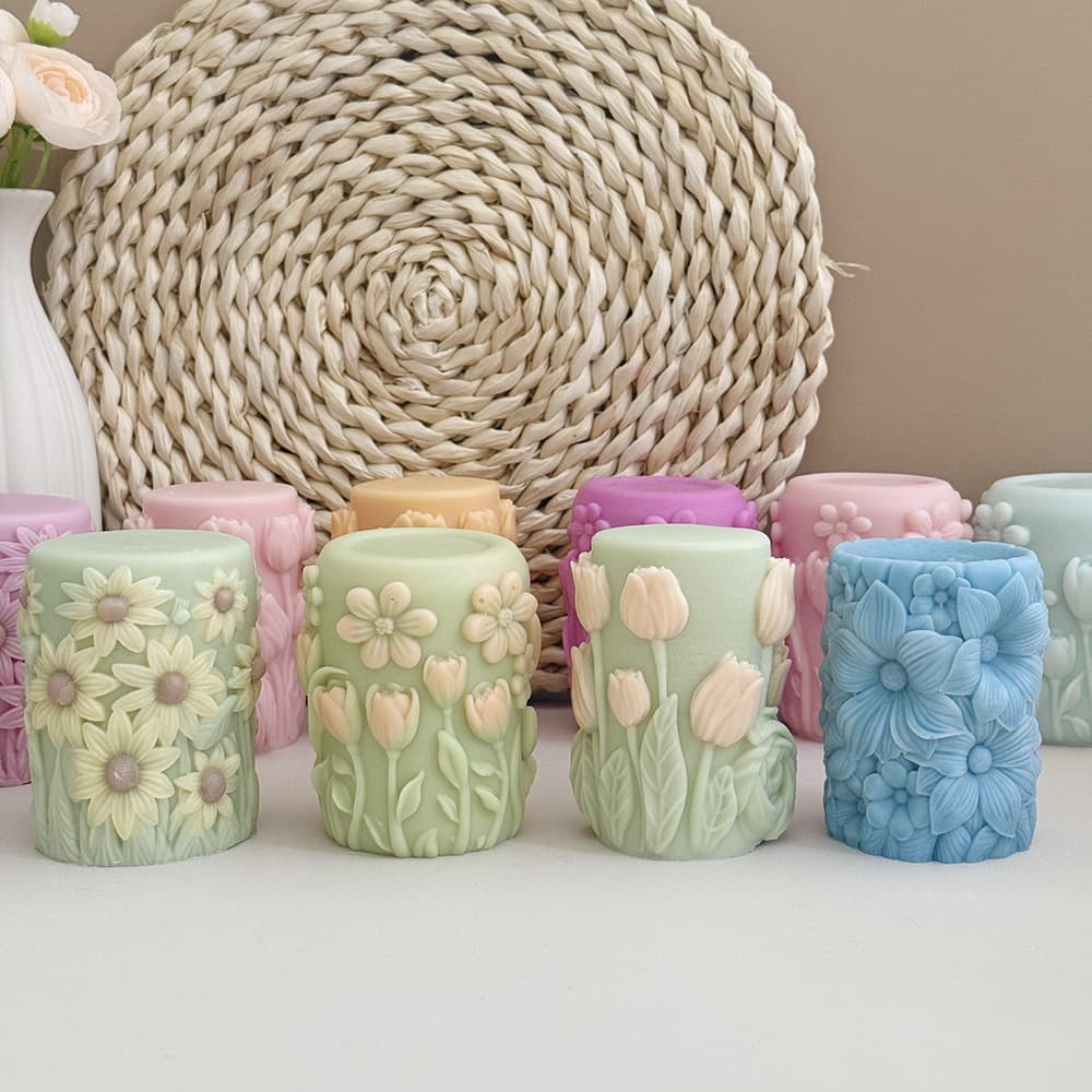Relief Floral Aromatherapy Candle Silicone Mold DIY Chrysanthemum Cylinder Candle Decorative Ornament 8064.8284
