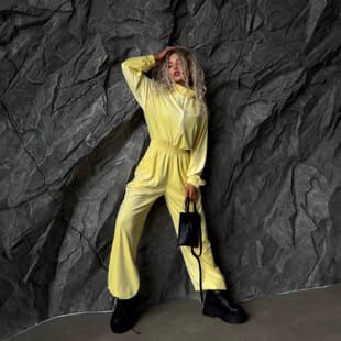 European and American Cross-Border Solid Color Stand Collar Zipper Velvet Women's High Waist Elastic Waist Flowy Wide Leg Casual Jumpsuit Set