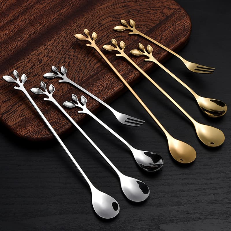 Golden stainless steel leaf spoon seasoning spoon coffee spoon mixing spoon mug dessert spoon honey bird's nest sugar water spoon