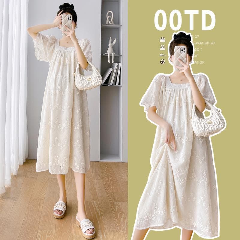 Real Price 2026 Summer New Style Maternity Linen Crochet Embroidered Mid-Length Dress