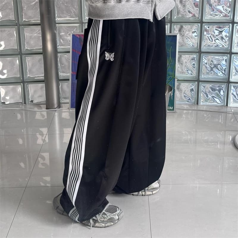Needles Track Butterfly Embroidery Black and White HD Limited Edition European and American OS Baggy Pants Japanese and Korean Wide-Leg Pants Harem Pants
