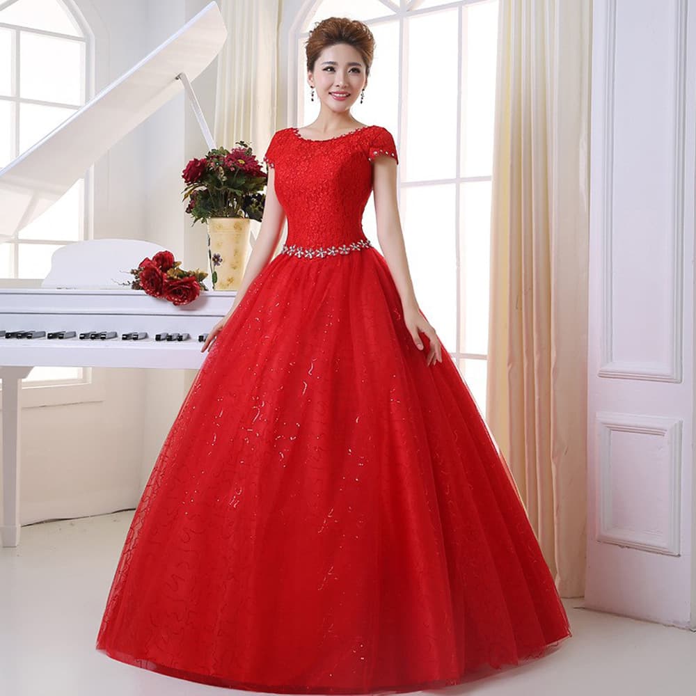 Cross-border Small Order Fast Reorder New White Lace Wedding Dress Floor-Length Bride Dress Slim Fit Short Sleeve Puffy Skirt Women