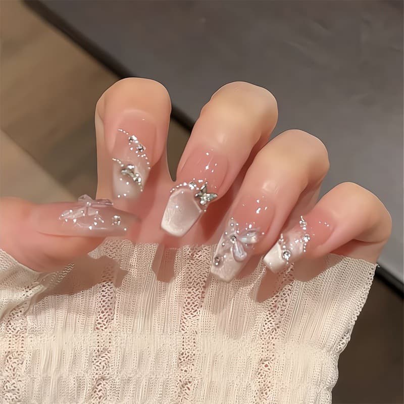 Handmade cat's eye wearing nail short summer bridal nail piece finished wearable nail patch nail stickers wholesale
