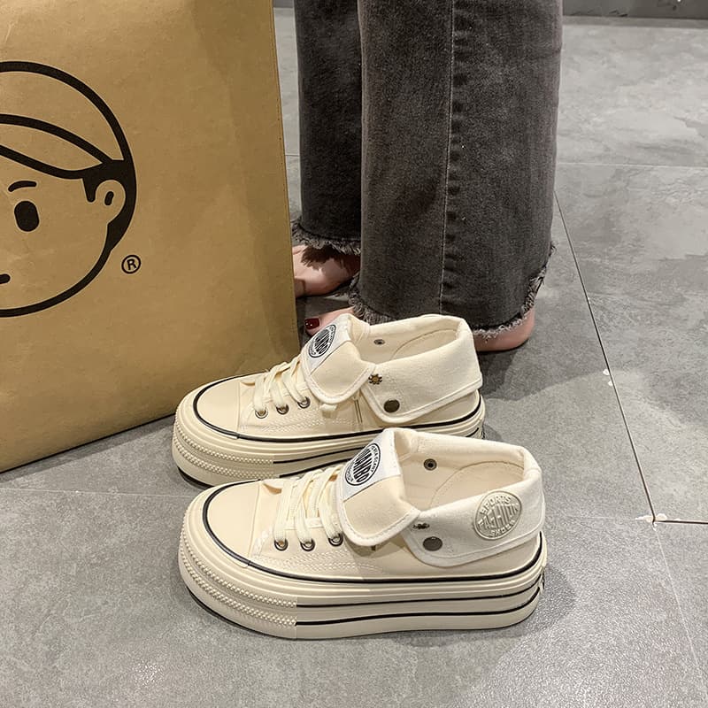Thick-Sole Canvas Shoes for Women 2025 Spring/Autumn New High-Top White Sneakers Casual Women's Shoes Versatile Student Board Shoes Ins Trendy
