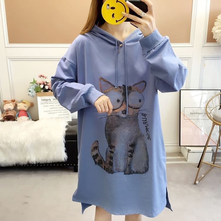 Pregnant women's spring and autumn clothing, fashionable tops, loose long-sleeved mid-length thin cotton sweatshirts, T-shirts and dresses