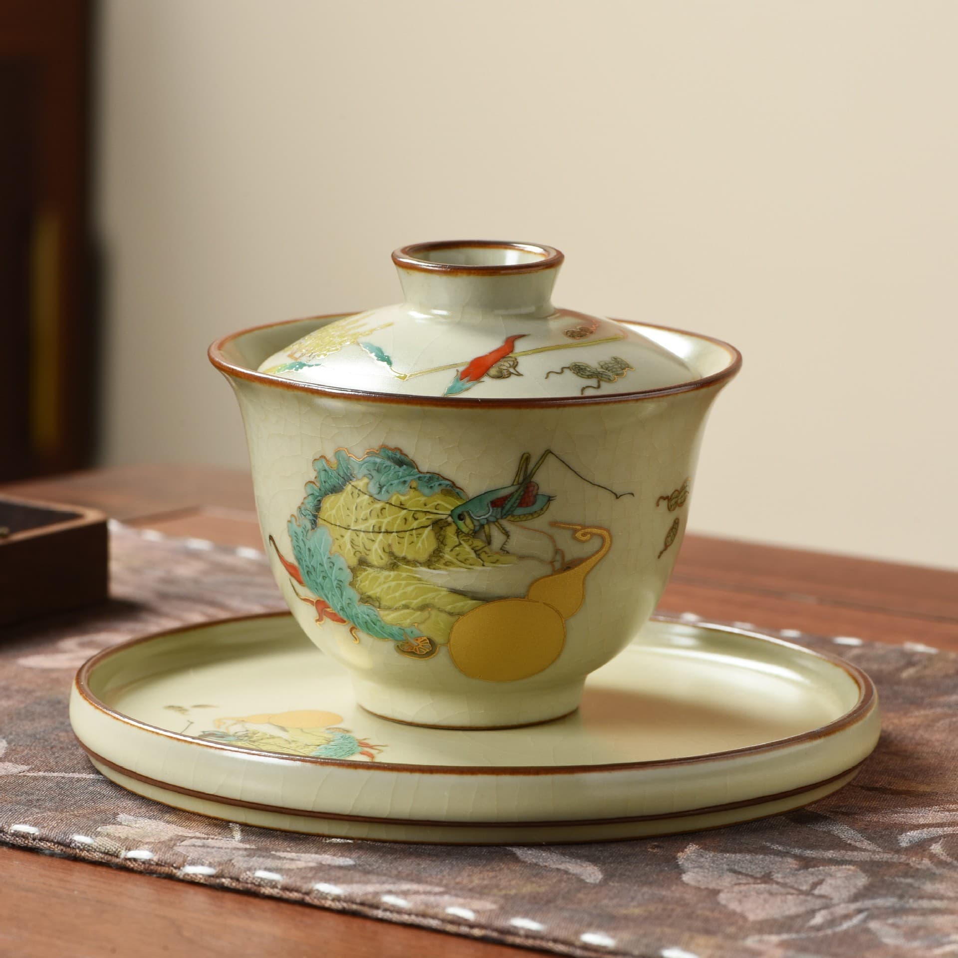 Ru Kiln Gaiwan Tea Set Ceramic Kung Fu Tea Bowl Household Three-Talent Gaiwan Floating Rotatable Lid Bowl 110ml