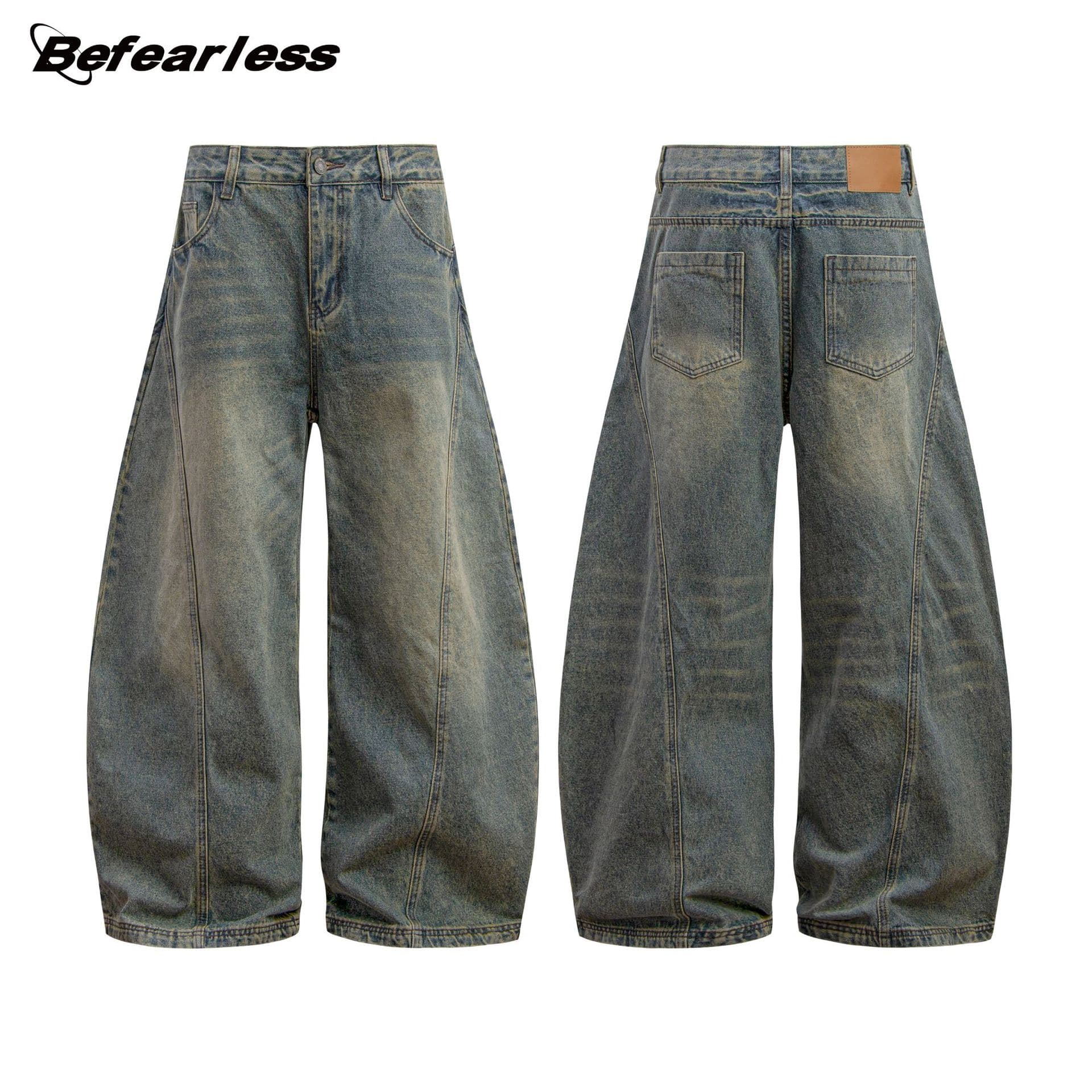 Retro American Washed Knife Edge Jeans Loose Wide Leg Casual Couples Jeans Women's Style Men's Style Basic Popular Design