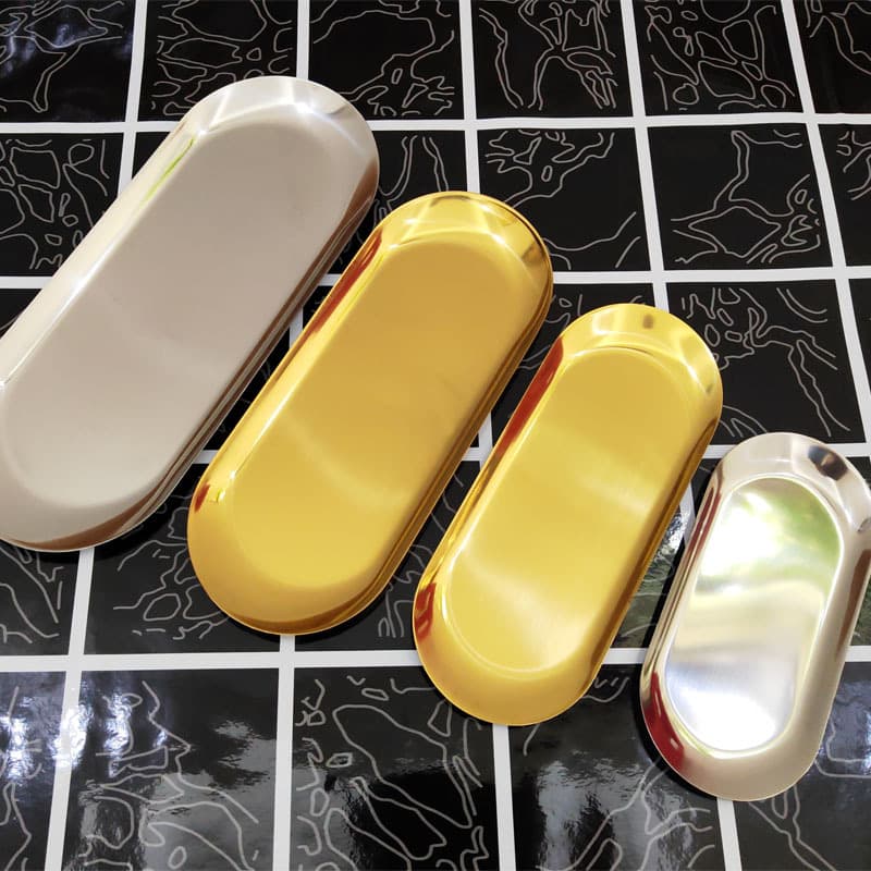 Korean-style oval plate stainless steel flat serving dish Nordic style snack dessert plate shallow plate commercial BBQ tray