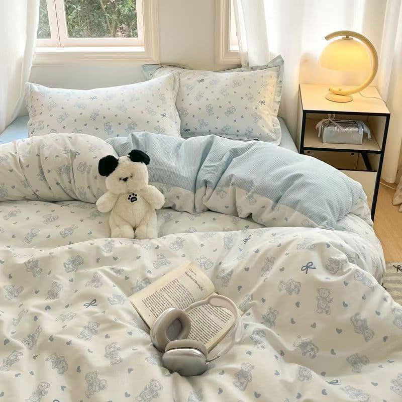 Clear Student Dormitory Bed Sheet 3-Piece and 4-Piece Bedding Set with Duvet Cover, Single Pillowcase 2-Piece Set