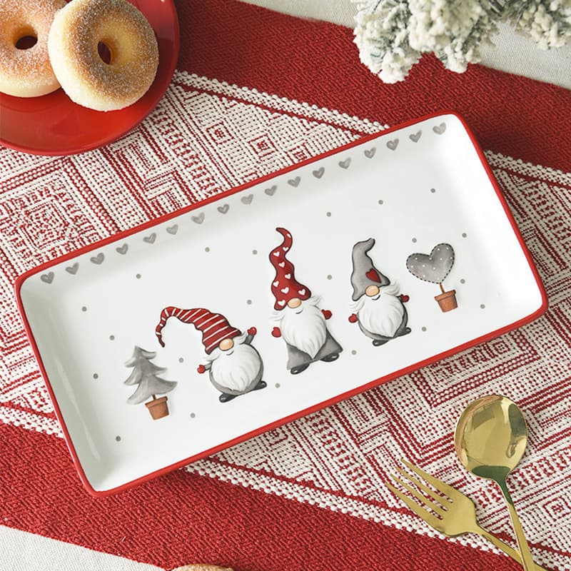 Rectangular Christmas Plate Nordic Ceramic Flat Plate Kitchen Household Tableware Embossed Shallow Plate Creative Western Steak Plate
